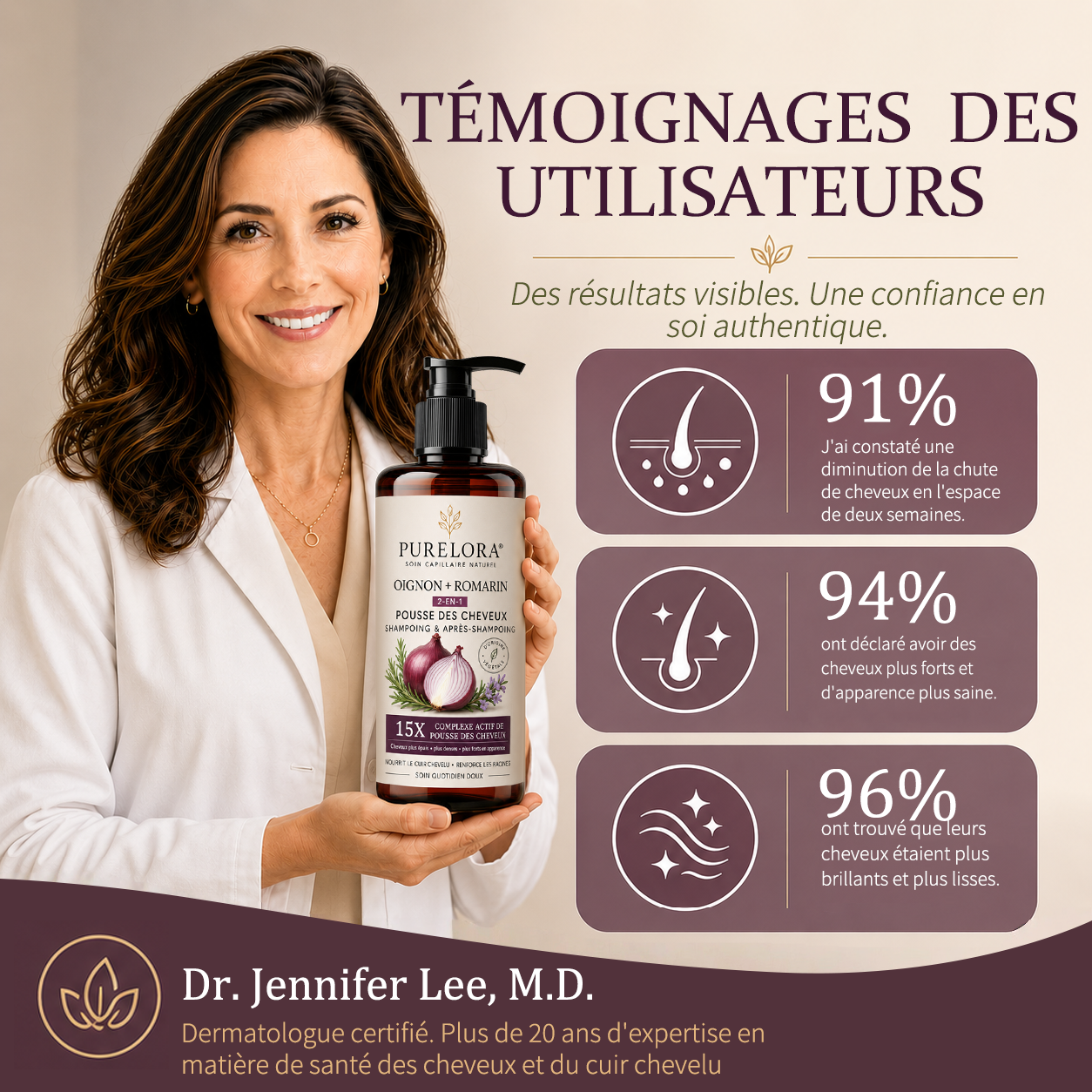 🌿👨‍⚕️ Boutique officielle française | 🔥 Shampoing et après-shampoing 2-en-1 PURELORA® à l'oignon et au romarin — Enrichi d'un complexe actif stimulant la croissance capillaire (concentration x15) pour des cheveux plus épais, plus denses et plus forts.