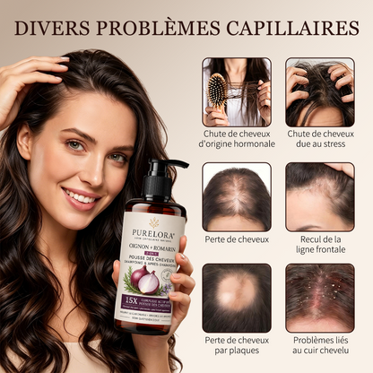 🌿👨‍⚕️ Boutique officielle française | 🔥 Shampoing et après-shampoing 2-en-1 PURELORA® à l'oignon et au romarin — Enrichi d'un complexe actif stimulant la croissance capillaire (concentration x15) pour des cheveux plus épais, plus denses et plus forts.