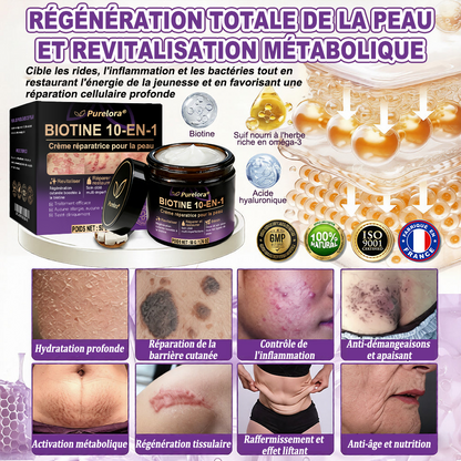 Fabriquée en France et expédiée directement 🍁 Crème réparatrice pour la peau à la biotine Purelora® (formule 10-en-1) — Dernier jour de promotion : -80 %.