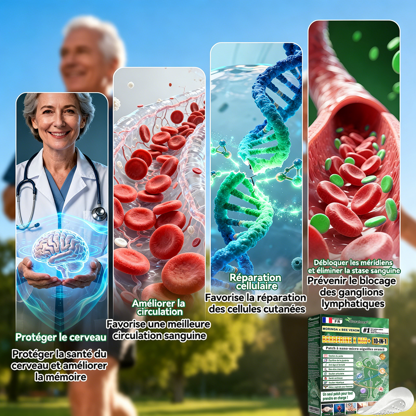 Boutique Officielle France | 🧑‍⚕️ 🩺 curalona® Patchs Avancés Nano-Micron 10-en-1 : Moringa & Berbérine × NAD+ — Utilisation Quotidienne, Résultats Visibles en 2 Jours