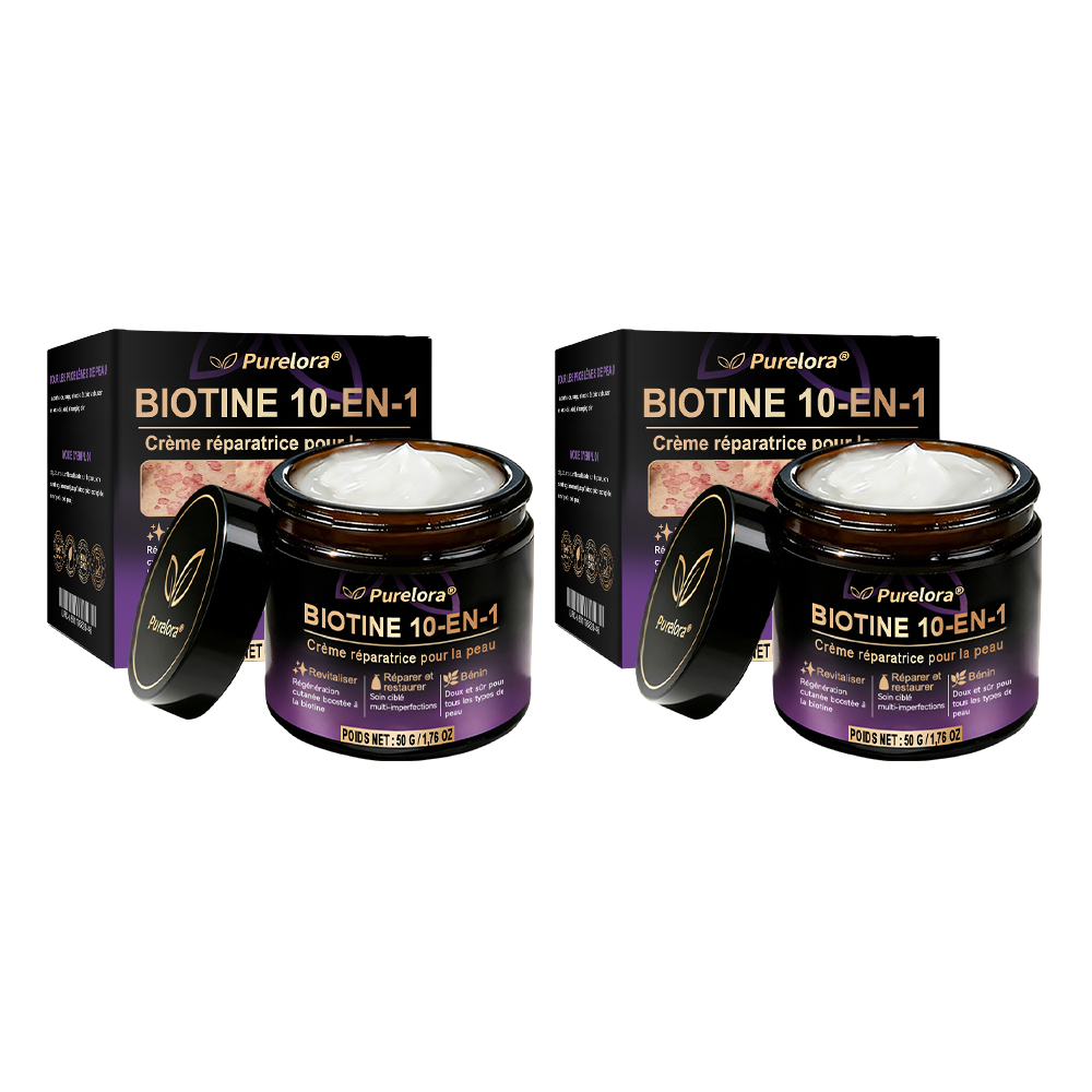 Fabriquée en France et expédiée directement 🍁 Crème réparatrice pour la peau à la biotine Purelora® (formule 10-en-1) — Dernier jour de promotion : -80 %.