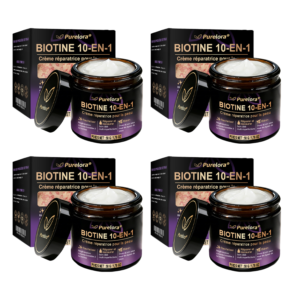 Fabriquée en France et expédiée directement 🍁 Crème réparatrice pour la peau à la biotine Purelora® (formule 10-en-1) — Dernier jour de promotion : -80 %.