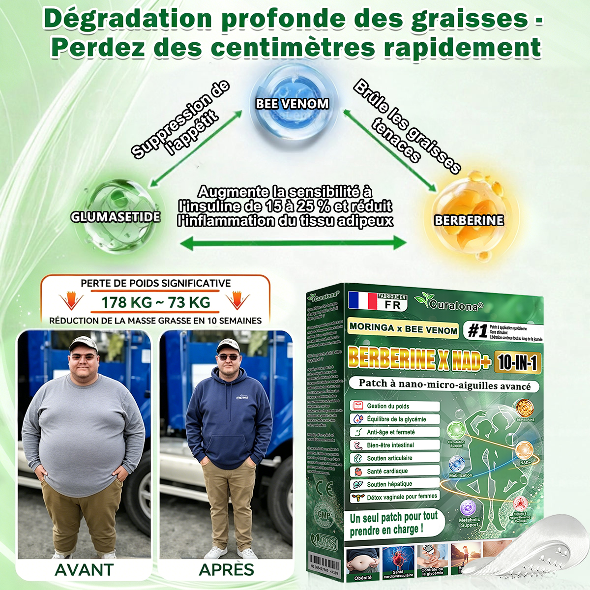 Boutique Officielle France | 🧑‍⚕️ 🩺 curalona® Patchs Avancés Nano-Micron 10-en-1 : Moringa & Berbérine × NAD+ — Utilisation Quotidienne, Résultats Visibles en 2 Jours