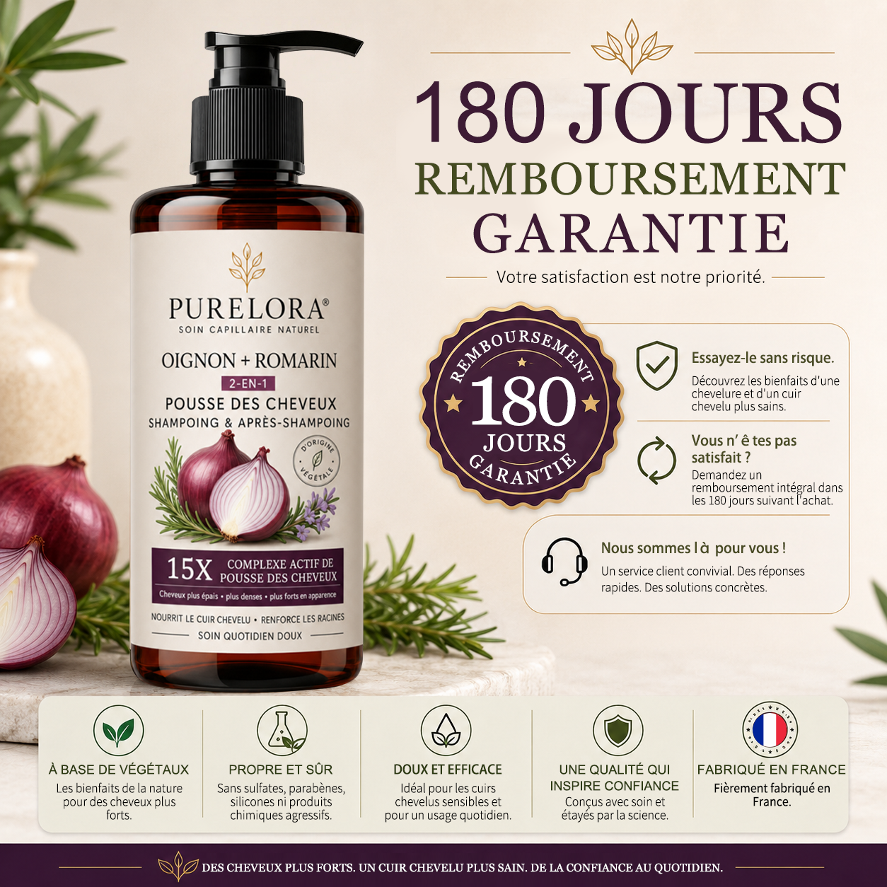 🌿👨‍⚕️ Boutique officielle française | 🔥 Shampoing et après-shampoing 2-en-1 PURELORA® à l'oignon et au romarin — Enrichi d'un complexe actif stimulant la croissance capillaire (concentration x15) pour des cheveux plus épais, plus denses et plus forts.