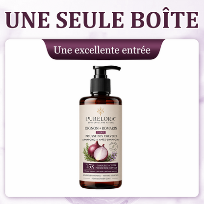 🌿👨‍⚕️ Boutique officielle française | 🔥 Shampoing et après-shampoing 2-en-1 PURELORA® à l'oignon et au romarin — Enrichi d'un complexe actif stimulant la croissance capillaire (concentration x15) pour des cheveux plus épais, plus denses et plus forts.