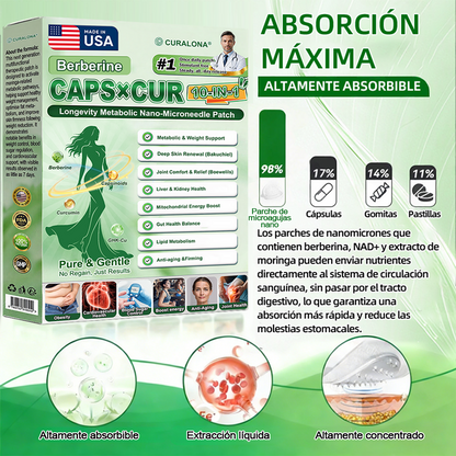 🔥 Nuevo lanzamiento | Parche de microagujas de triple acción Curalona® — Berberina y NAD+: favorecen la salud metabólica y promueven la renovación cutánea — Un parche transdérmico de microagujas para uso diurno y nocturno (apto para hombres y mujeres)