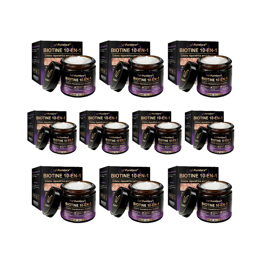 Fabriquée en France et expédiée directement 🍁 Crème réparatrice pour la peau à la biotine Purelora® (formule 10-en-1) — Dernier jour de promotion : -80 %.