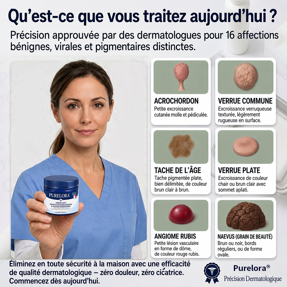Crème PURELORA® pour l'élimination des acrochordons et des imperfections en 7 jours (formule indolore – sans cicatrice) 🌹🌹