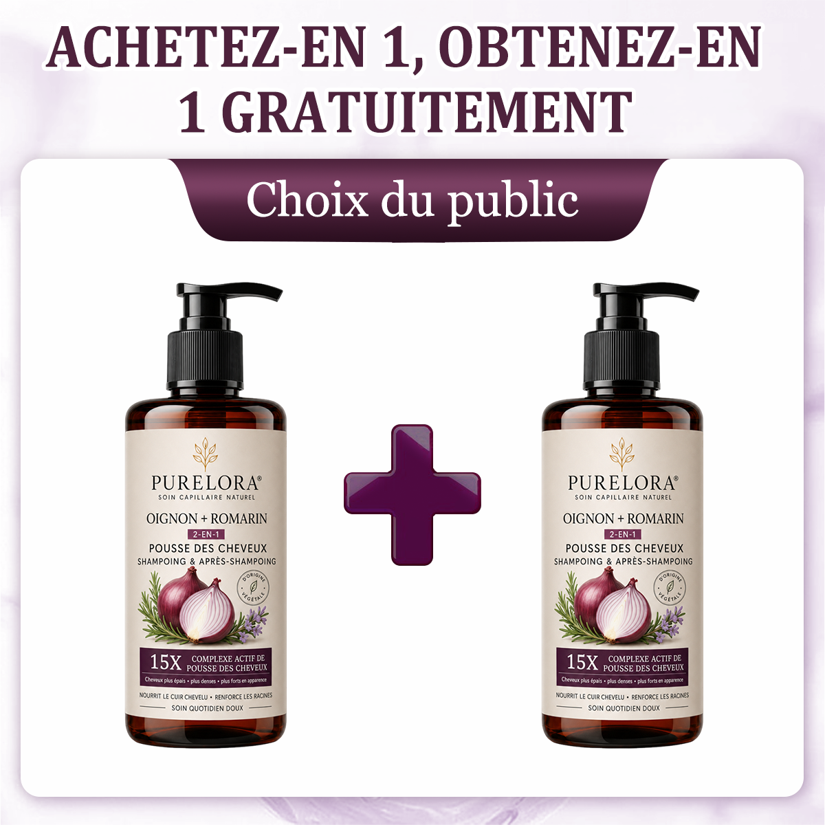 🌿👨‍⚕️ Boutique officielle française | 🔥 Shampoing et après-shampoing 2-en-1 PURELORA® à l'oignon et au romarin — Enrichi d'un complexe actif stimulant la croissance capillaire (concentration x15) pour des cheveux plus épais, plus denses et plus forts.