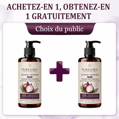 🌿👨‍⚕️ Boutique officielle française | 🔥 Shampoing et après-shampoing 2-en-1 PURELORA® à l'oignon et au romarin — Enrichi d'un complexe actif stimulant la croissance capillaire (concentration x15) pour des cheveux plus épais, plus denses et plus forts.