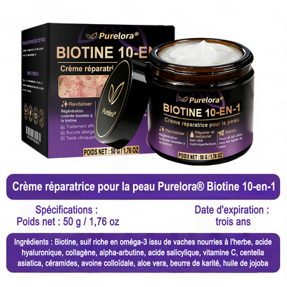 Fabriquée en France et expédiée directement 🍁 Crème réparatrice pour la peau à la biotine Purelora® (formule 10-en-1) — Dernier jour de promotion : -80 %.