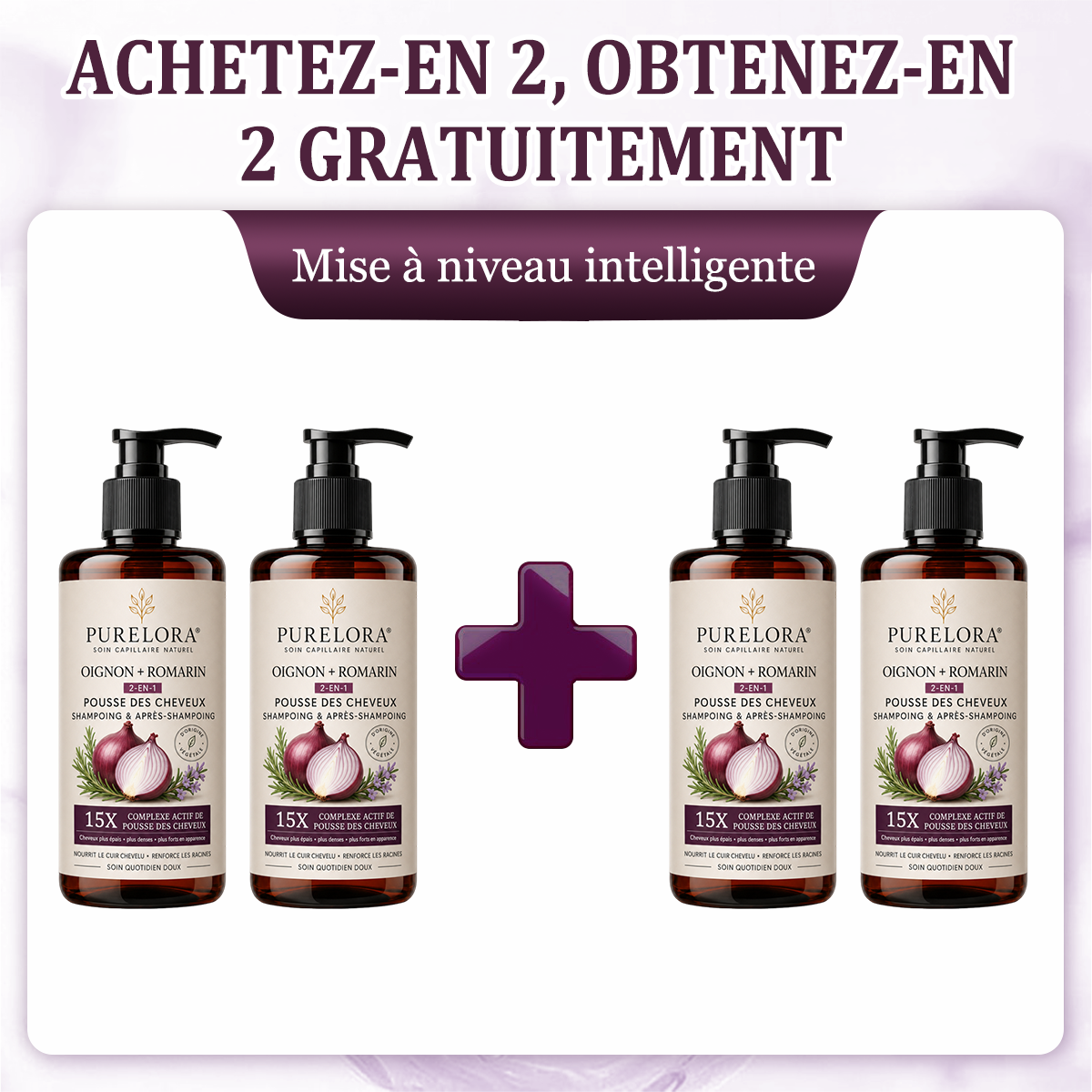 🌿👨‍⚕️ Boutique officielle française | 🔥 Shampoing et après-shampoing 2-en-1 PURELORA® à l'oignon et au romarin — Enrichi d'un complexe actif stimulant la croissance capillaire (concentration x15) pour des cheveux plus épais, plus denses et plus forts.