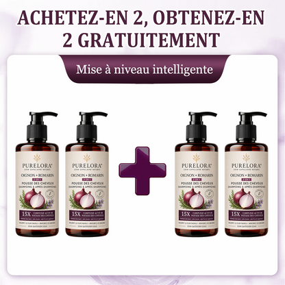 🌿👨‍⚕️ Boutique officielle française | 🔥 Shampoing et après-shampoing 2-en-1 PURELORA® à l'oignon et au romarin — Enrichi d'un complexe actif stimulant la croissance capillaire (concentration x15) pour des cheveux plus épais, plus denses et plus forts.