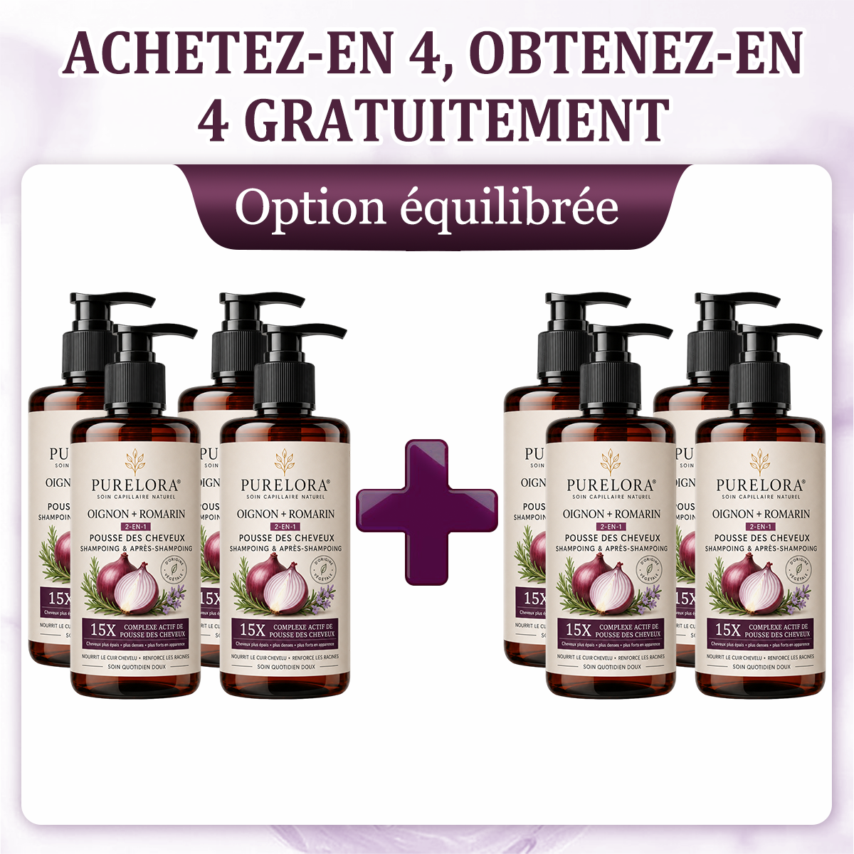 🌿👨‍⚕️ Boutique officielle française | 🔥 Shampoing et après-shampoing 2-en-1 PURELORA® à l'oignon et au romarin — Enrichi d'un complexe actif stimulant la croissance capillaire (concentration x15) pour des cheveux plus épais, plus denses et plus forts.