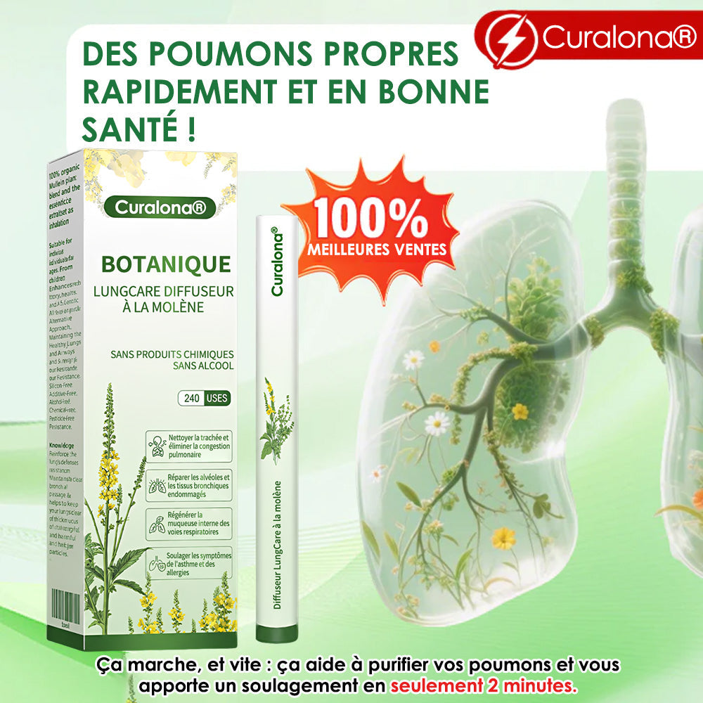 Respirez plus librement avec le diffuseur de bouillon-blanc Curalona® Botanical LungCare — Économisez 80 % pour une durée limitée.