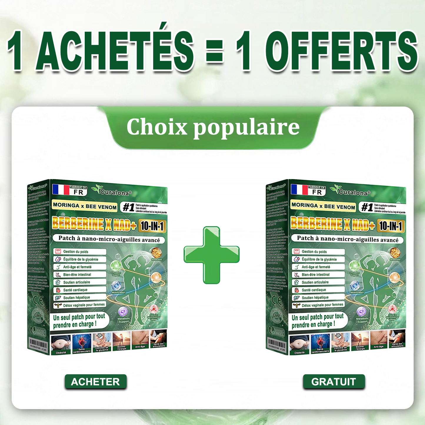 Boutique Officielle France | 🧑‍⚕️ 🩺 curalona® Patchs Avancés Nano-Micron 10-en-1 : Moringa & Berbérine × NAD+ — Utilisation Quotidienne, Résultats Visibles en 2 Jours