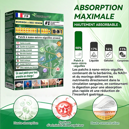 Boutique Officielle France | 🧑‍⚕️ 🩺 curalona® Patchs Avancés Nano-Micron 10-en-1 : Moringa & Berbérine × NAD+ — Utilisation Quotidienne, Résultats Visibles en 2 Jours